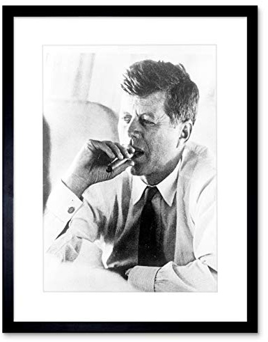 VINTAGE PHOTO PRESIDENT JOHN KENNEDY SMOKE CIGAR JFK FRAMED ART PRINT F12X1759