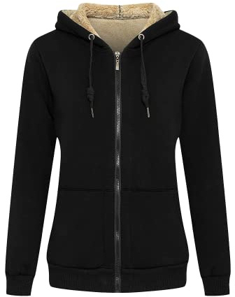 LBL Veste Polaire Femme Chaud Doublure Polaire Zippée à Capuche Sweat-Shirt Manches Longues pour Hiver Noir XL
