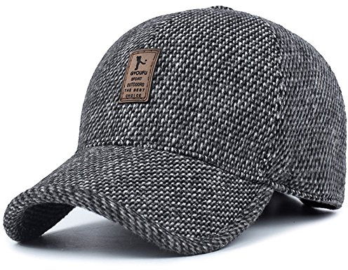 VoilaLove Casquette Gavroche Homme en Laine Tweed, Casquette Plate Vintage Chaude pour Hiver avec Cache-Oreilles, Gris1