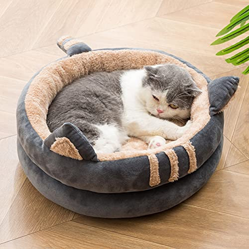 Michorinee Katzenbett Hundebett Haustier Kissen Waschbar Flauschig für Große Hunde und Katzen Kitten Bett Grau Rund Modern Warm Winter Plüsch Katzensofa Hundekissen (40cm)