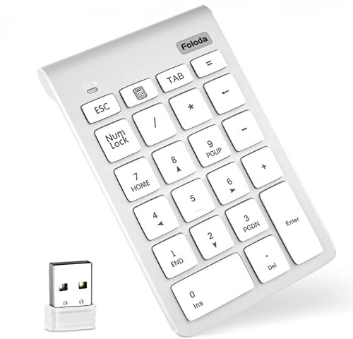 Foloda Wireless Number Pad, 10 Keys USB Keypad for Laptop, 22 Keys Extensions Numeric Numpad Computer Laptop Accessories for PC Desktop Surface Pro Notebook