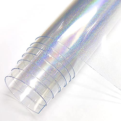 12x53 Inch Iridescent Clear Film Dots Pattern Laser Mirror Rainbow Transparent PVC Waterproof Vinyl for Bows Jewlery Bags Making DIY Crafts