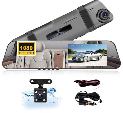 CAMECHO Mirror Dash Cam Front and Rear 4.5 Inch 1080P HD Screen Dual Dash Cam Rear View Camera Car RearView Mirror Loop Recording Wide Angle Parking Assistance with Motion Detection