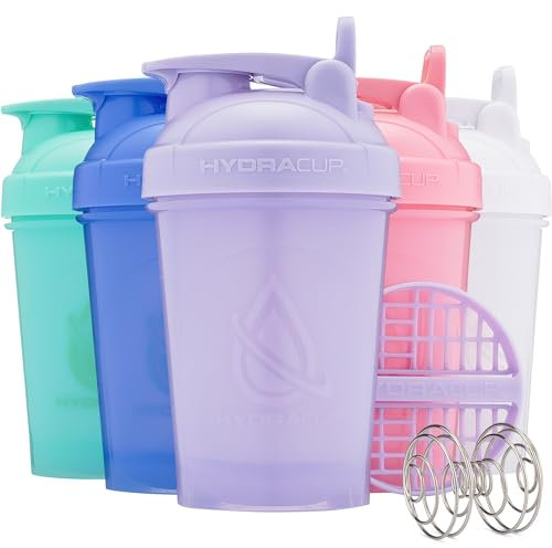 Hydra Cup ProFlow Shaker Bottles 5-Pack (20oz) | Protein Shaker Cups with Whisk Ball, Leak-Proof Lid, Hidden Carry Handle | BPA-Free Gym Mixer for Protein Powder, Mixing Supplements, Pastel Colors