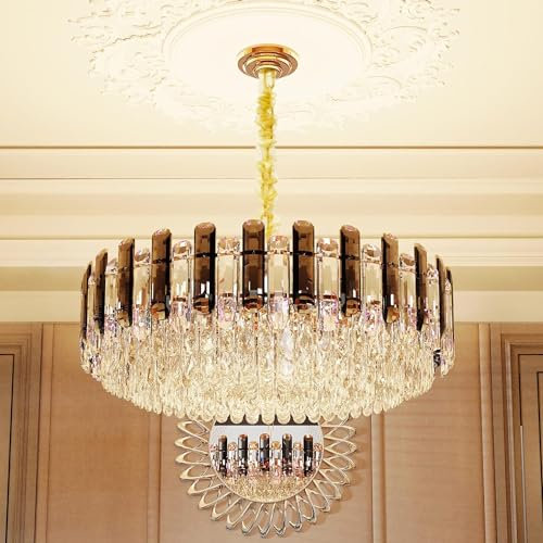 Modern Luxury Round Crystal Chandelier: 40cm 3-Tiers Ceiling Hanging Pendant Light with 6 Bulbs - Contemporary Lighting Fixture Lamp for Kitchen Island Bedroom Transparent Grey