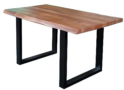 SAM Esstisch 160 x 85 cm Cali, Baumkantentisch nussbaumfarben, Akazienholz massiv, U-Gestell aus Metall Schwarz, aufgedoppelte Kanten 25+25 mm