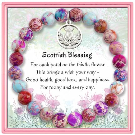 PARTNER Sassenach Inspirational Christmas Birthday Gifts for Women for Women Charm Scottish Thistle Blessing Bracelets Natural Stone Beaded Thistle Flower Jewelry for Her, One Sizes Fits All, Stone