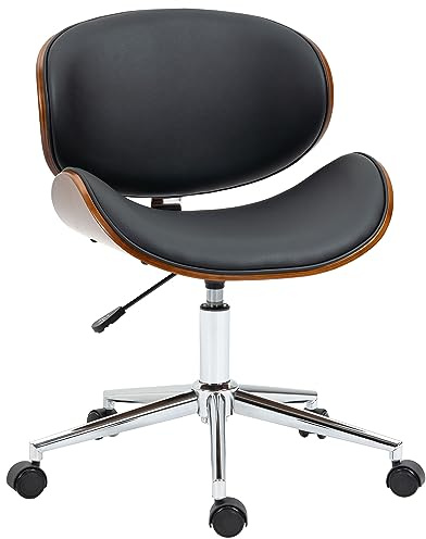 Vinsetto Chaise de Bureau Design Vintage Hauteur réglable siège pivotant 360° piètement chromé Bois peuplier revêtement synthétique 53L x 53P x 77-87H cm Noir