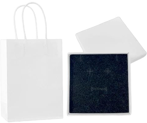 1 piccola confezione regalo con coperchio + 1 borsa verticale, confezione regalo, scatola regalo per gioielli, mini sacchetto regalo, adatto per conservare gioielli o come regalo (bianco)
