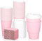 JarThenaAMCS 50Pcs 12oz Easter Pink Disposable Coffee Cups with Lids and Sleeves Light Pink Insulated Paper Cups To Go Cups for Home Restaurant Wedding Travel Party Supplie