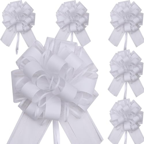 6 fiocchi bianchi da 17,8 cm, per confezioni regalo, per matrimoni, San Valentino, compleanni, Natale, fiori, auto