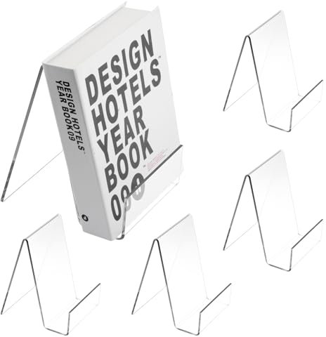 Buchstütze Acryl, 5er Pack 10x11.5x13cm Schräg Bücherhalter Transparent, Bücherstütze für Regal, Bücher Ständer zum Büchern, Fotos, DVDs Organzier, Buch Aufsteller für Kinder,Schule Büro