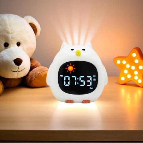 xinjinhju Sveglia Luce Notturna con 9 Colori di Luce e 6 Rumori Bianchi, Orologio Digitale per L'allenamento del Sonno, Luminosità e Suono Regolabili, Regali per Bambini - Gufo