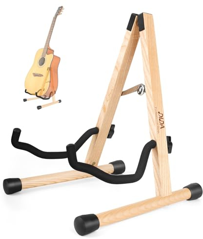 DIDA Gitarrstativ för akustiska gitarrer – A-ram trägolvstativ med halkfri gummistoppning och skumarmar, enkel gitarrhållare (Ash Wood)