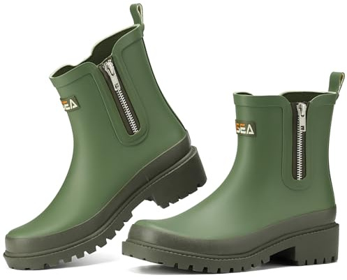 HISEA Short Rain Boots for Women with Zipper Waterproof Chelsea Boots Rubber Garden Shoes for Ladies Fashion