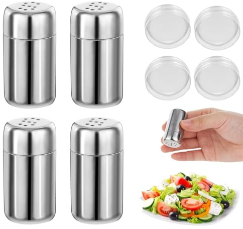 OUDQFCJ Lot de 4 Saliere,Salières et Poivrières,Petites Salières et Poivrières,en Acier Inoxydable,Salière Pour Saupoudreuse à éPices,Petit Poivrier,Salière et Bouteille de Sel Portable