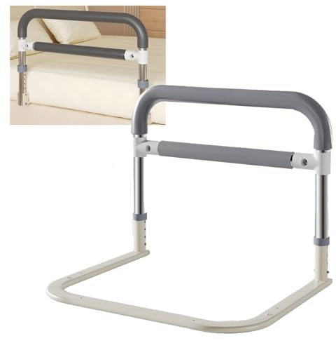 HAMON Barrière de Lit pour Personnes âgées, Barrière de sécurité Pliable, Poignée de Lit Réglable en Hauteur pour Seniors, Personnes à Mobilité Réduite et Femmes Enceintes, 64 x 55cm