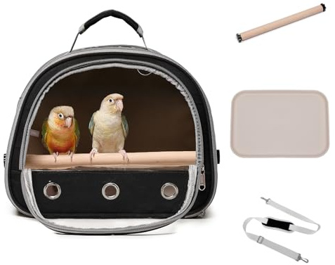 Bird Carrier,Bird Cage Parakeet Parrot Budgie Carrier Backpack for Small Birds, Travel Bird Cages with Perch, Transparent Ventilation Cockatiels, Lightweight Pet Carrier for Outdoor Use(Black)