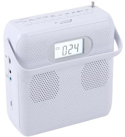 Bewinner Portabel CD-spelare med Bluetooth och FM Radio, USB MP3 Disc Music Player med Handtag, Inbyggda Högtalare, AUX-ingång, Dubbelkraft för hem- och Utomhusbruk
