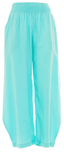 VIALESCARPE Baba Design - Pantaloni a Carota Sun Palette con Fascia Elastica in Vita, 100% Cotone, Azzurro, Taglia Uni, Donna