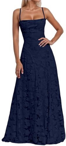 Générique Robe de Demoiselle d'honneur en Dentelle Florale Jacquard élégant Corset Bretelles Spaghetti Dos Nu Mousseline Robe de Bal Formelle pour Femme