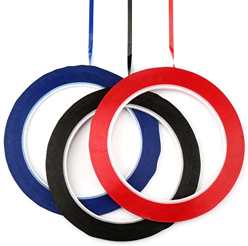 H&S Ruban Adhésif de Marquage Quadrillé pour Tableau Blanc - Lot de 3 Rouleaux - Scotch Fin Non-Magnétique - Adhesif Artiste - 3mm x 50m en Couleur Bleu, Noir & Rouge