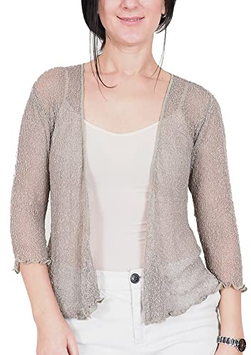 Mimosa Dambolero i virkat glitter eller i vanlig stretchspets, fisknät, baliknut i midjan, öppen cardigan, Mullvadsbrunt, One Size (Stor)