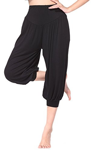 BeautyWill Yogahose/Laufhose/Jogginghose Fitness-Hose Hose in 3/4-Länge für Damen - für Sport und Training aus 95% Modal, L, Schwarz, L, Farbe: Schwarz