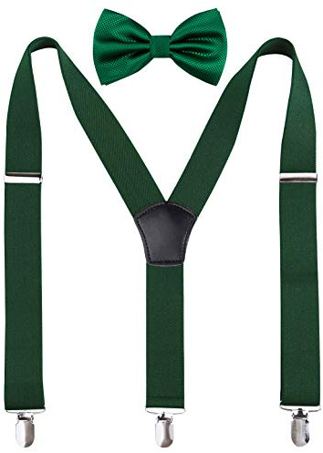 Alizeal Bretelle da uomo con cravatta a farfalla Set di bretelle a Y con 3 robusti fermagli, verde scuro