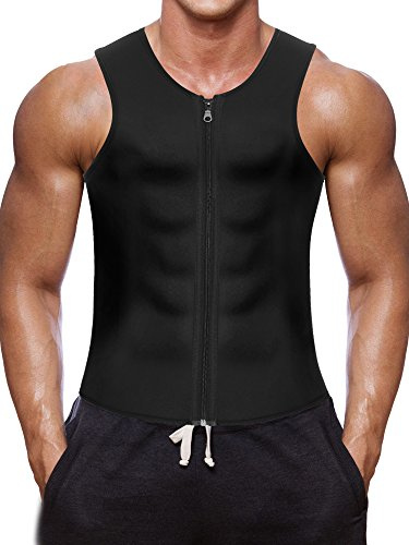 NOVECASA Chaleco Sauna Hombre Compresion de Neopreno Chaleco Modelador Camiseta Reductora para Adelgazante Sudoración Musculación (L, Negro con Cremallera)