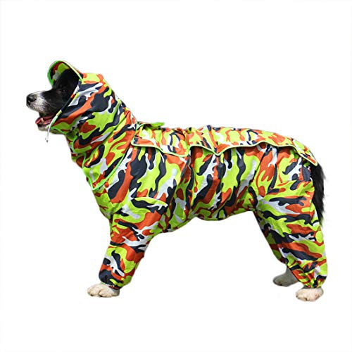 Patchwork Manteau de Pluie imperméable pour Chien 4 Jambes avec Capuche Amovible pour Chiens de Taille Petits Moyenne et Grande (20#, Camouflage Vert)