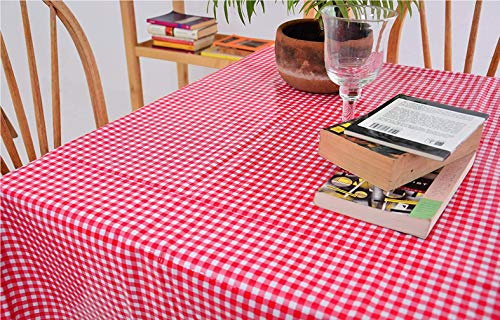 Alux - Waterproof Oilcloth Table Cloth - Wipeable Tablecloths for Picnic - Non-Fading Plastic Table Cover with Better Than Flannel Backing - Gingham Red (55x90in Rectangle)