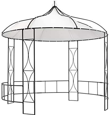 Tonnelle de jardin, pavillon de terrasse, pergola, pavillon de jardin rond, structure en acier stable 300 x 290 cm, blanc rond.