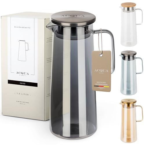 ACQUA DI AMALFI® Glaskaraffe mit Deckel | Wasserkaraffe 1,5 Liter | Glaskanne mit Deckel | auslaufsicher & hochwertig | Karaffe Glas ideal für Limonade, Wasser & Tee (BLACK/BLACK)