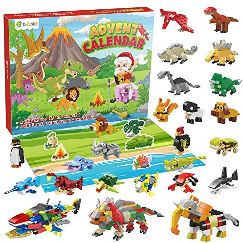 D-FantiX Christmas Advent Calendar 2025 for Kids, 24 In 3 Mini Dinosaur Animals Building Blocks Toy Sets, 24 Days Xmas Countdown Calendar Party Favors, Surprise Gift for Boys Girls Toddler
