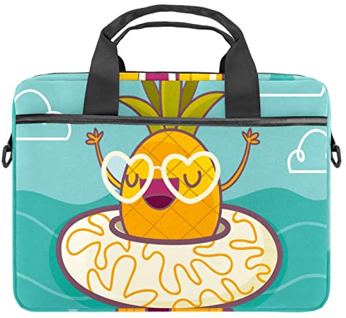 Rolig ananas med livboj laptop axel messengerväska crossbody portfölj messengerfodral för 13 13,3 14,5 tum laptop surfplatta skyddande tygväska fodral, flerfärgad, 11x14.5x1.2in /28x36.8x3 cm