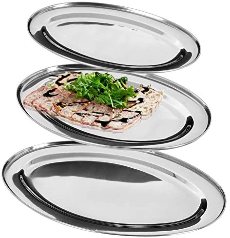 Vilde Servierplatte Servierteller Kellnertablett Serviertablett oval silbern aus Edelstahl 3 St.