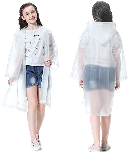 NEOYARDE Rain Ponchos for Kids (2 Pack), Reusable Rain Jackets Waterproof EVA Raincoats with Hood for Boys and Girls