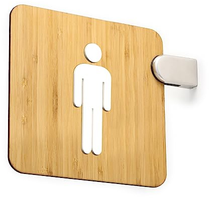SIGNS - Segnale bifacciale a bandiera, a rilievo, bagno uomo restroom, toilette, WC. Cartello sporgente per corridoio e ambienti. (Classic Bamboo - Uomo)