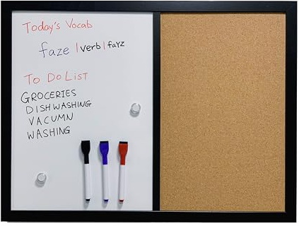 MURIWAI Combination Board Magnetic Dry Erase Board & Corkboard,24''x18'' Combo Board, Black Frame