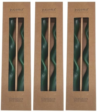 pajoma® Lot de 6 bougies à tige torsadées - Vert - Hauteur : 25 cm - Diamètre : 2 cm - Durée de combustion : environ 5 heures - Bougie spirale avec poids de cire de 42 g - Qualité supérieure