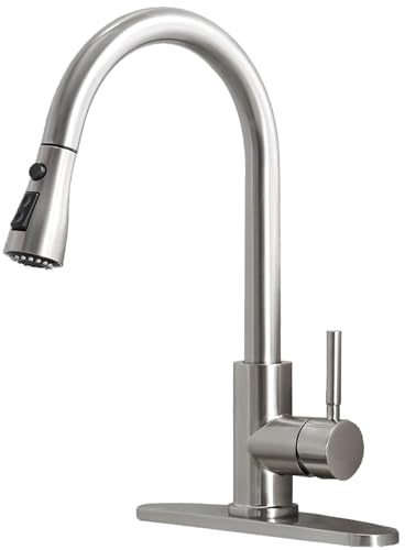 Ufaucet Küchenarmaturen mit herausziehbarem Sprüher, gebürstetes Nickel, hoher Bogen, Wohnmobil-Wäschebar, kommerzielle Spültischarmatur, 1 oder 3 Löcher, Edelstahl, Einhandarmaturen für Küchenspüle