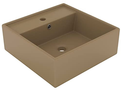 FOZICV Luxus-Waschbecken Überlauf Quadratisch Matt Creme 41x41x15 cm Keramik Aufsatzwaschbecken mit überlauf Waschbecken Eckig Waschschale Bad Möbel Modern Aufsatzwaschtisch Aufsatzbecken