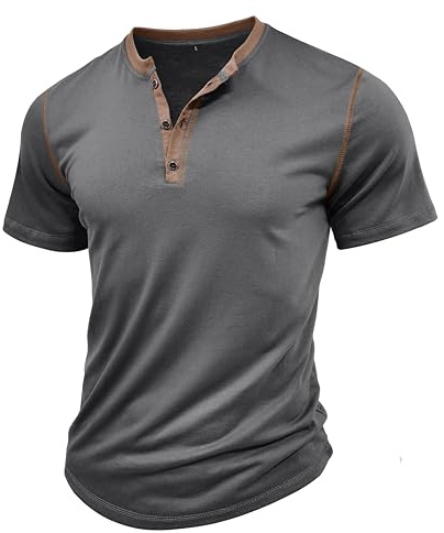 MakingDa Mens Henley Shirts Vintage Short Sleeve Muscle Gym Summer Button Plain Golf Grandad Shirt Casual Classic Breathable Lightweight Regular-Fit Work Casual Smart Tops