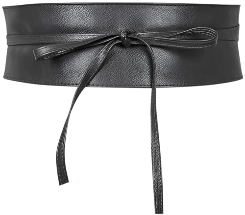 Kawailay Cintura da donna in pelle PU, cintura larga avvolgente con fiocco, cintura corsetto, nero, taglia unica