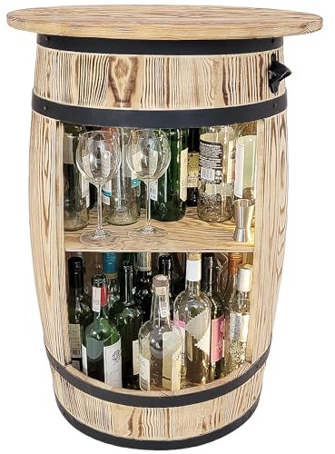 weeco Barril de madera con tablero de mesa y luces LED, mesa de bar de vinos, armario de mesa con alcohol, mesa decorativa para salón, armario de vino hombre y mujer, 80 x 50 cm