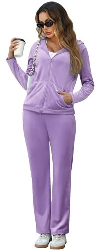 Marvmys Womens Velour Sweatsuits Sets Sweat Suit 2 Piece Outfits Velvet Tracksuit Jogging Workout Set with Jacket Lilac XL