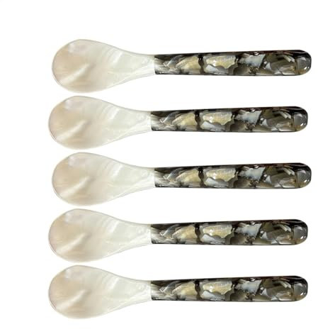 Cucharas de caviar con asas redondas, cuchara de caviar de nácar, cucharas decorativas para servir caviar, juego de servidor de caviar de lujo, elegantes cucharas de postre de perlas, cucharas de