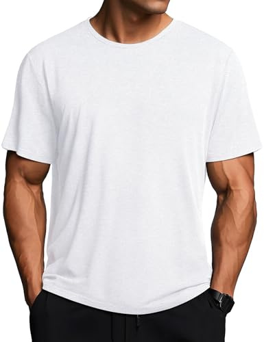 Weardear Sports Shirt Men Breathable Gym T-Shirt Short Sleeve Fitness Running Shirts Quick-Drying Workout Tops Round Neck Jogging Training Clothes White