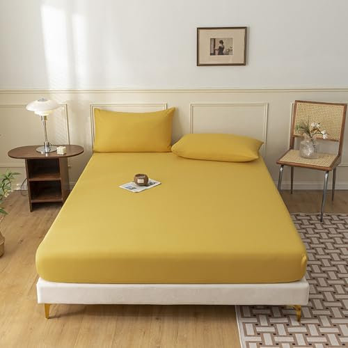 HAIBA Jersey spannbettlaken 120 x 200 cm Superweiches 100% Baumwolle Bettlaken mit 30 cm Tiefe Tasche Gelb